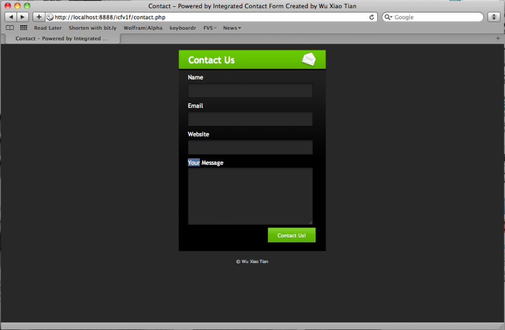 Integrated Contact Form Black Theme